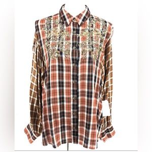 Free People Snow Top Mountains flannel with sequin emblish